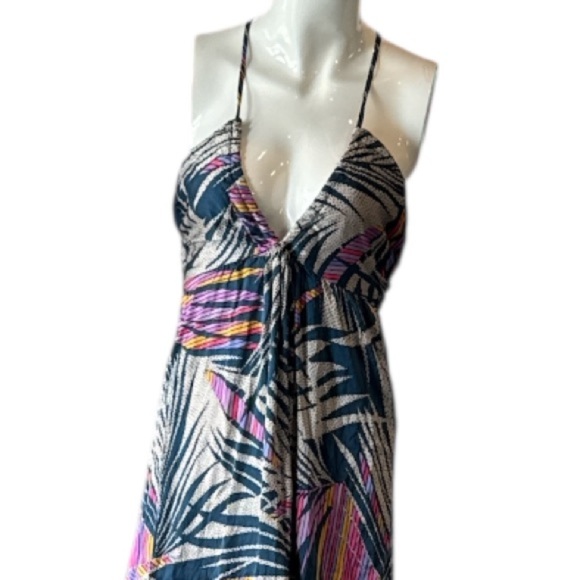 Lorie Lester Miami Blue Multi Palm Print Halter Maxi Dress Size XS - Picture 4 of 15
